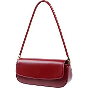 Women’s Mini Wine-Red Leather Shoulder Bags Versatile Handbags with Magnetic Clo